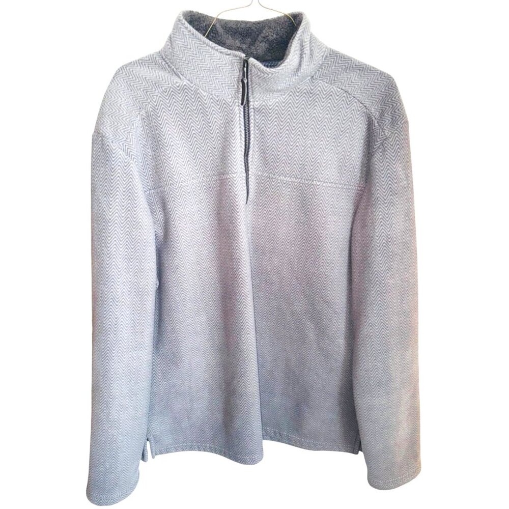 London Fog 2XL Grey Herringbone Fleece Pullover Jacket Half-Zip Sherpa Lining